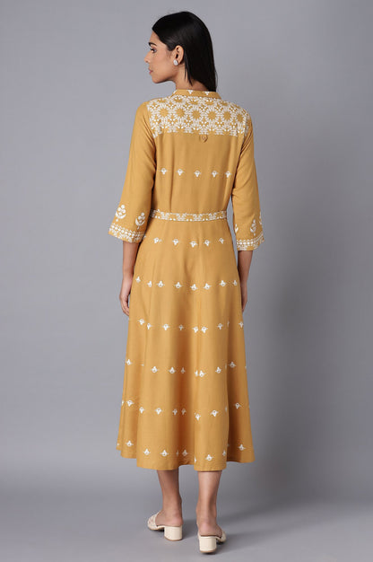 Yellow Flared Panelled Dress - Image 4